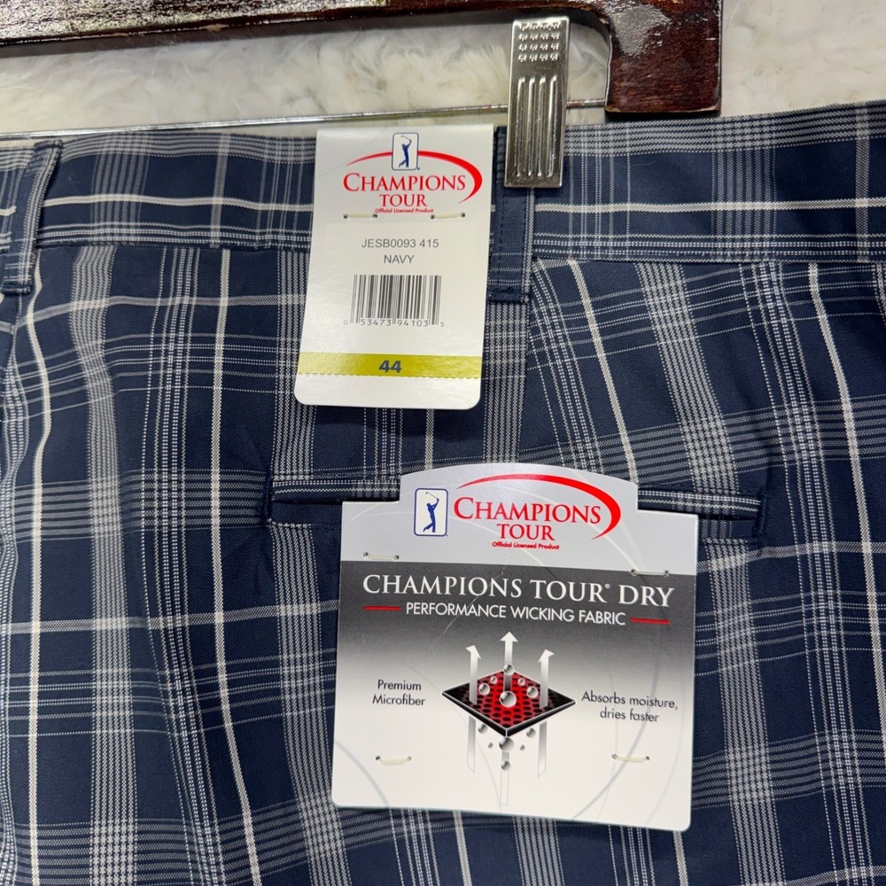 Champions Tour Golf Shorts Sz 44 Navy Plaid Performance Wicking Dadcore Lot of 2 - Picture 5 of 11